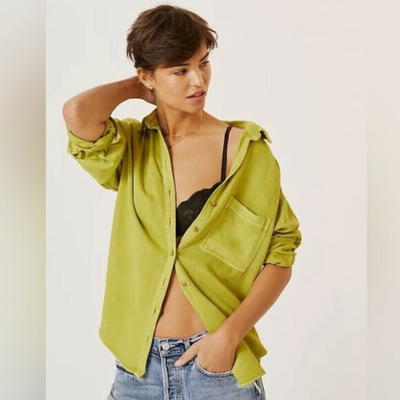 NWT Pilcro Anthropologie Lime The Bo Boyfriend Button Front Shirt - Women's XL - Picture 12 of 14